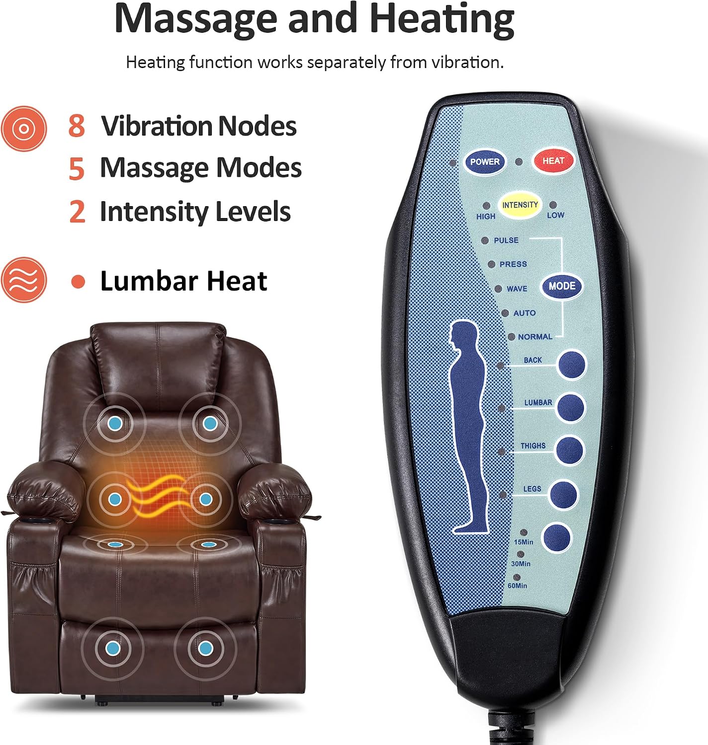 Power Lift Recliner Chair with Heat, Massage, USB-C Charging & Cup Holders