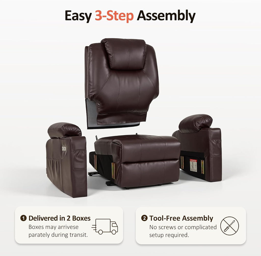 Power Lift Recliner Chair with Heat, Massage, USB-C Charging & Cup Holders