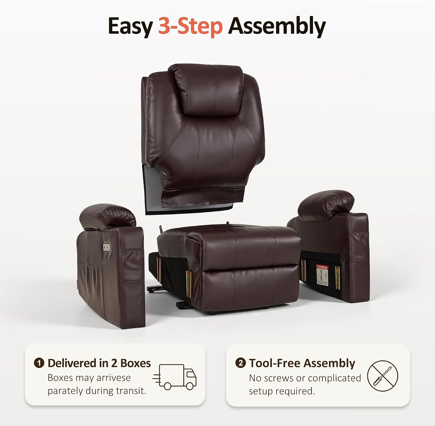 Power Lift Recliner Chair with Heat, Massage, USB-C Charging & Cup Holders