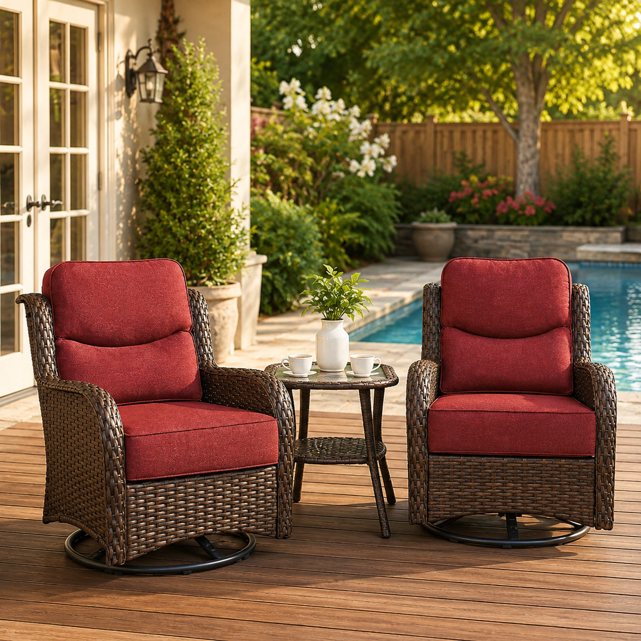 3PCS Patio Swivel Glide Chairs