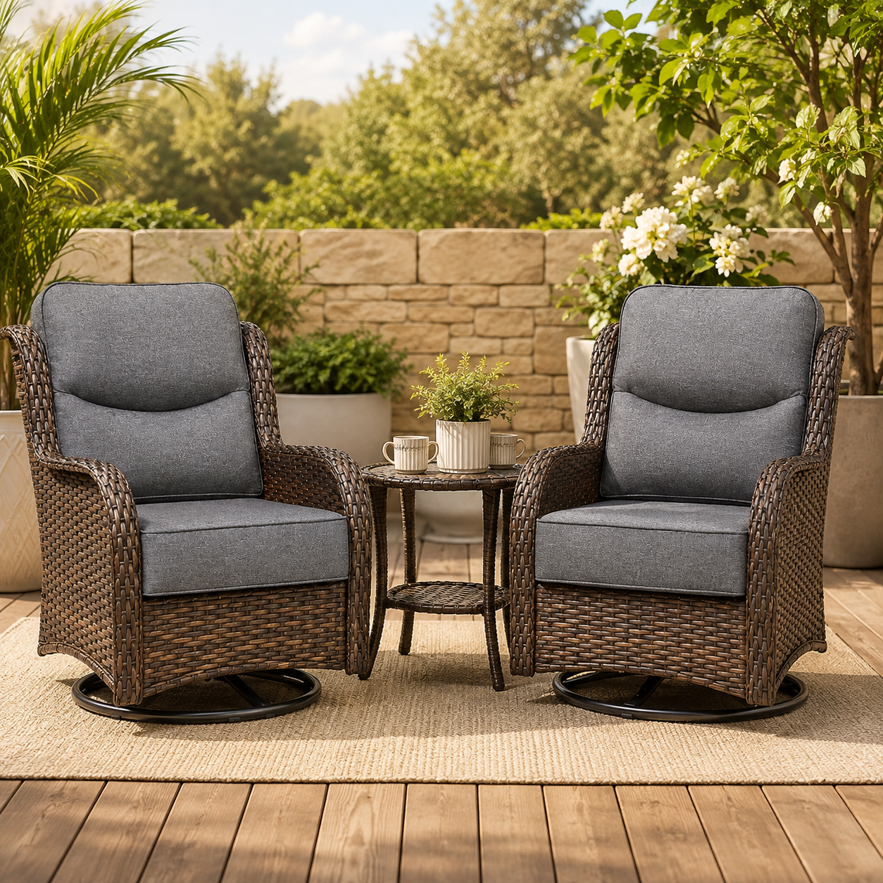 3PCS Patio Swivel Glide Chairs