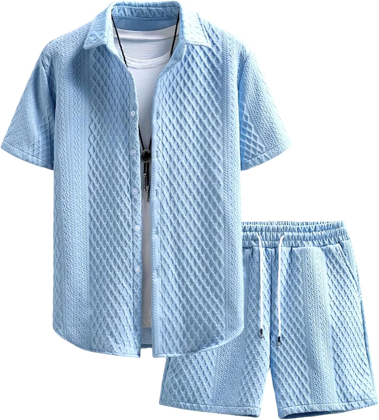 Men's Textured Waffle 2-Piece Summer Outfit Set