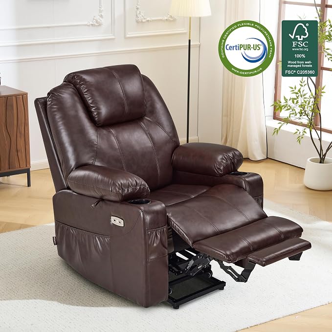 Power Lift Recliner Chair with Heat, Massage, USB-C Charging & Cup Holders